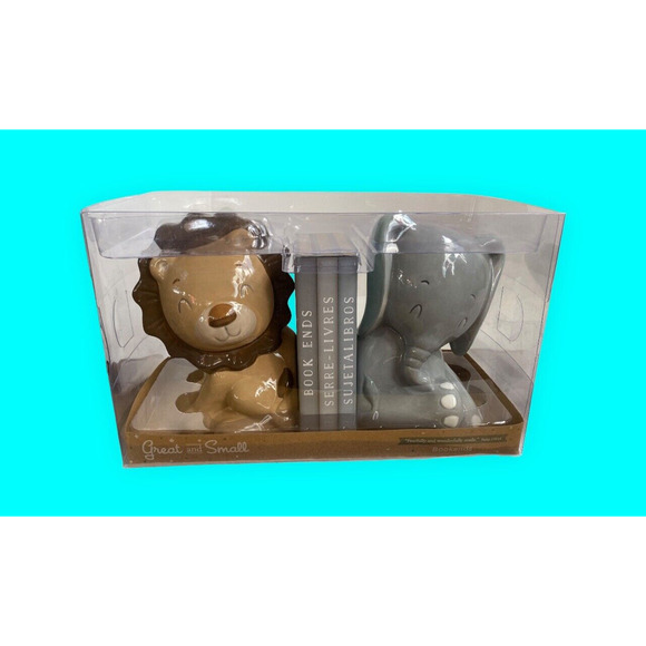 GREAT AND SMALL Bookends Elephant and Lion Ceramic by Baby Aspen - Picture 4 of 8